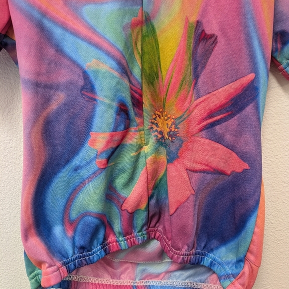 Vintage Pace Sportswear Colorful Tie Dye Floral Women's Cycling Jersey Top sz M - Picture 3 of 10